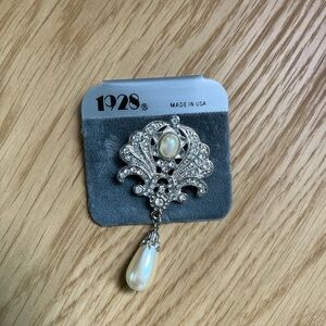 1928 Silver Brooch with Pearl and Crystal Accents